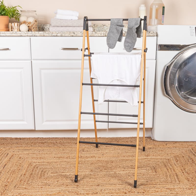 Household Essentials Bamboo V-Shaped Folding Clothes Drying Rack with 9 Dowels - 28.0"L x 25.5"W x 39.5"H - 28.0"L x 25.5"W x 39.5"H - Black
