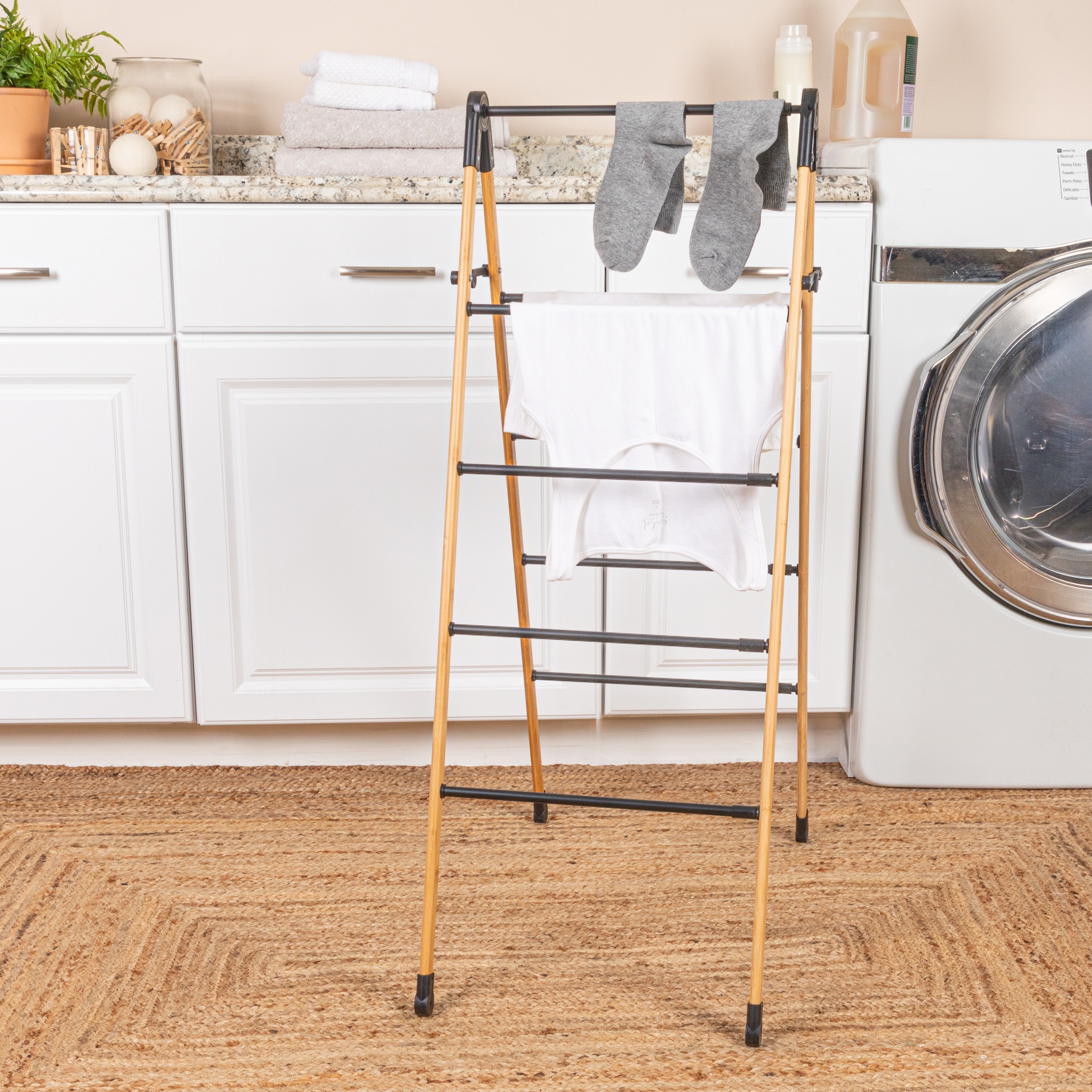 Household Essentials Bamboo V-Shaped Folding Clothes Drying Rack with 9 Dowels - 28.0"L x 25.5"W x 39.5"H