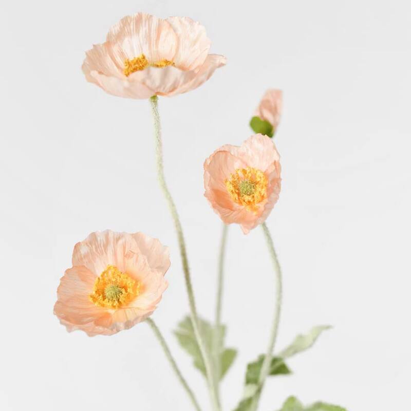 Medium Coral Pink Silk Decorative Artificial Common Poppy(Pack of 1 Branch)