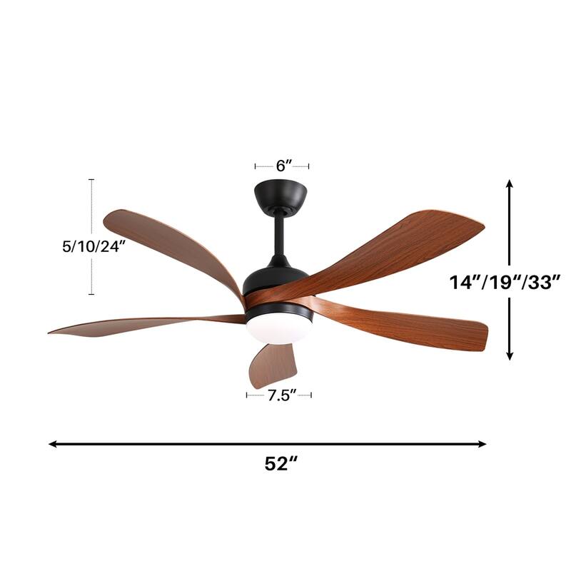 52" Dimmable Led Ceiling Fan with Remote Control,Reversible DC Motor