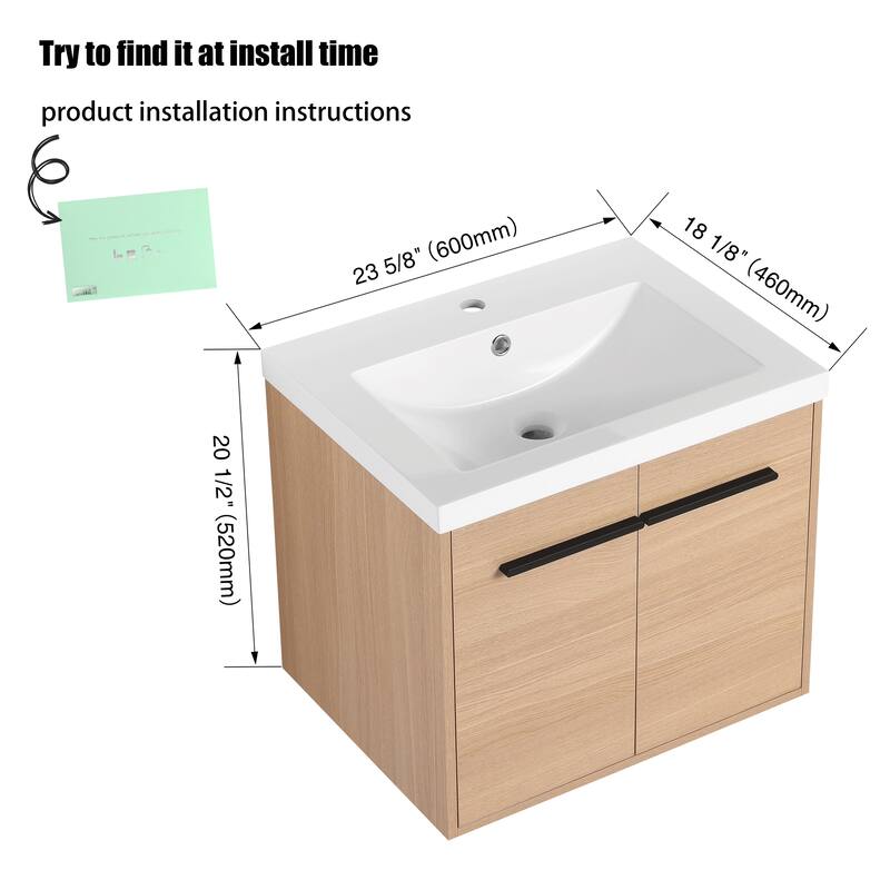 24"/30"/36" Floating Bathroom Vanity with Sink, Wall Mounted Bathroom Vanity with Soft Close Doors