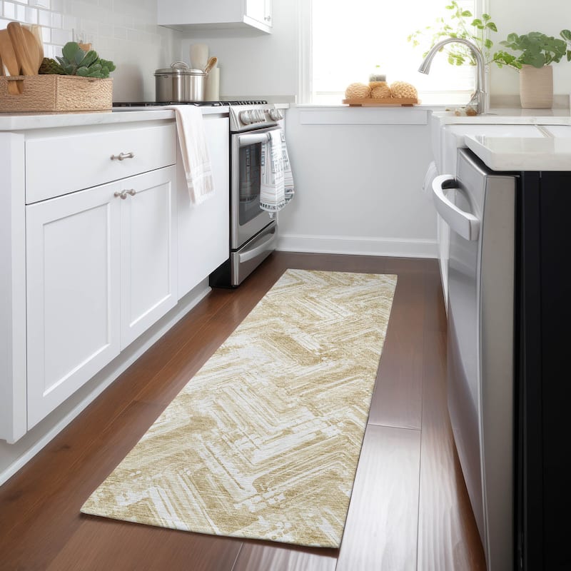 Machine Washable Indoor/ Outdoor Chantille Modern Chevron Rug - Beige - 2'3" x 7'6"