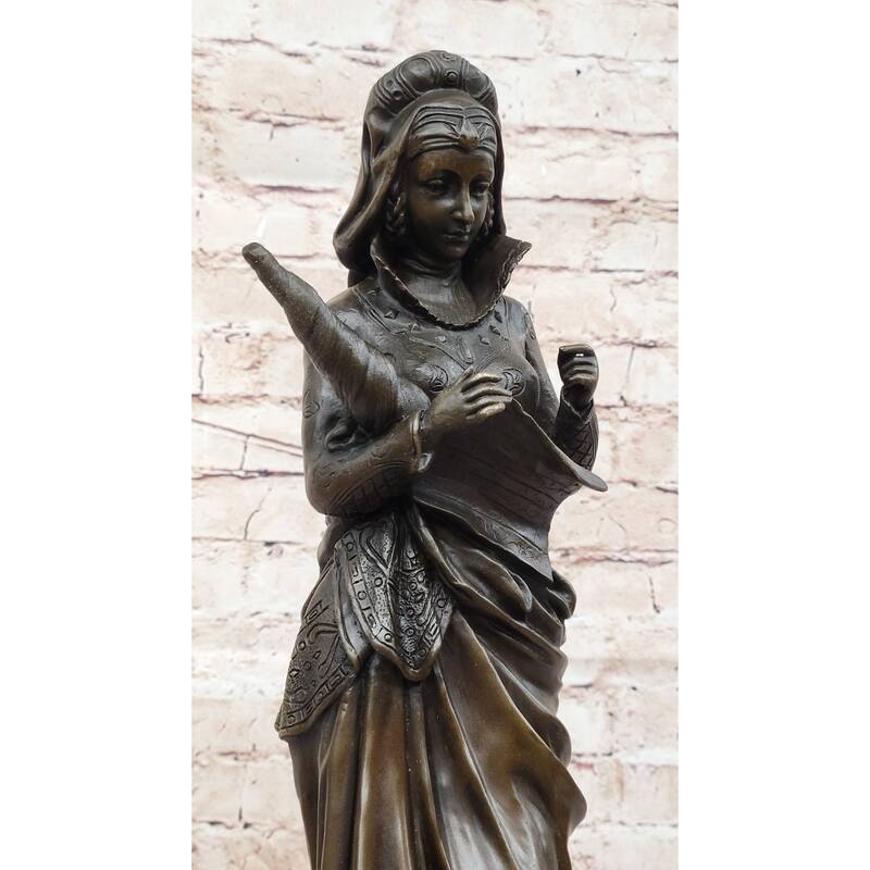 Bronze Fortuna Roman Goddess Of Luck Lady Tykhe Statue Figurine On Marble Base