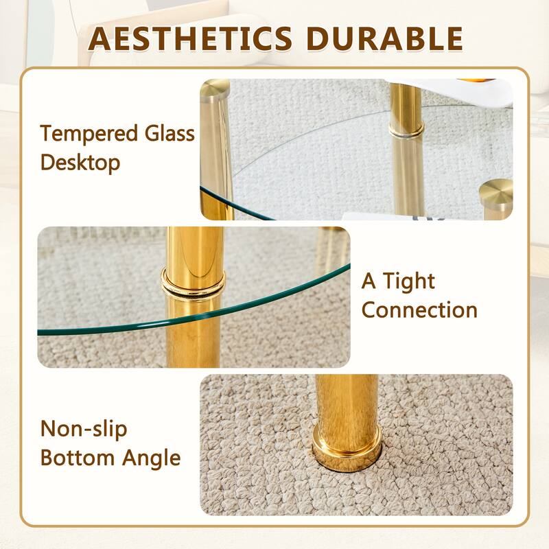 Contemporary Minimalist Double Layer Tempered Glass Coffee Table - 27.5" Top and 23.6" Bottom.Reinforced Glass Tabletop,