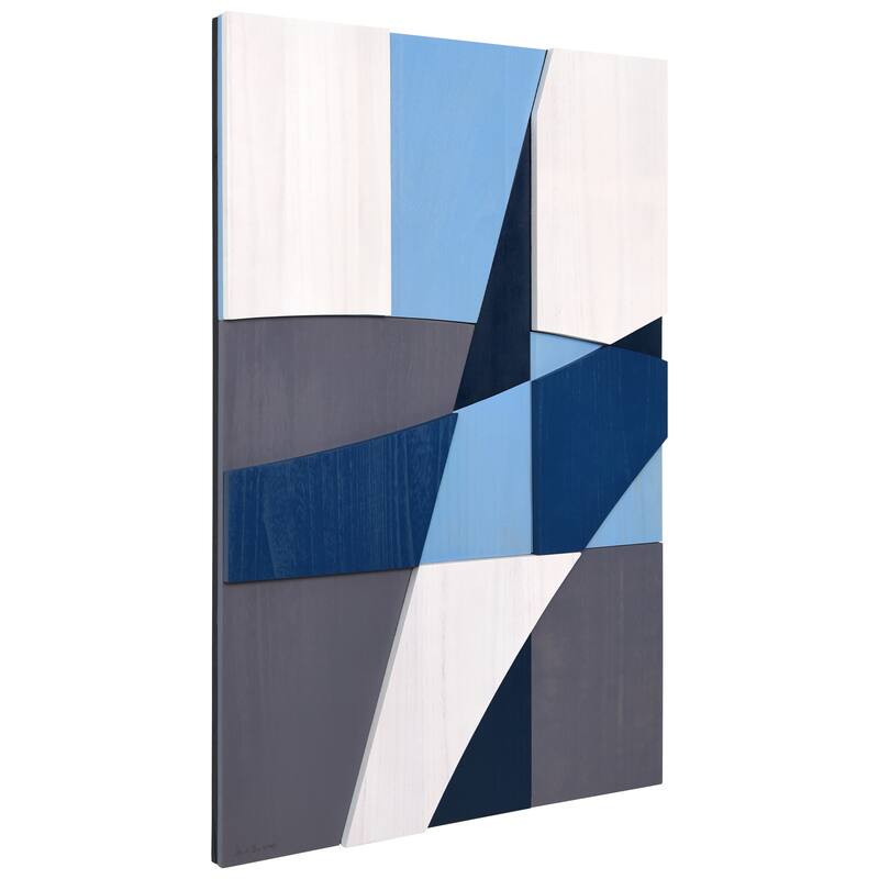 Empire Art Direct Whispers of Blues Hand Made & Hand Finished Solid Wood Abstracts Wall Art