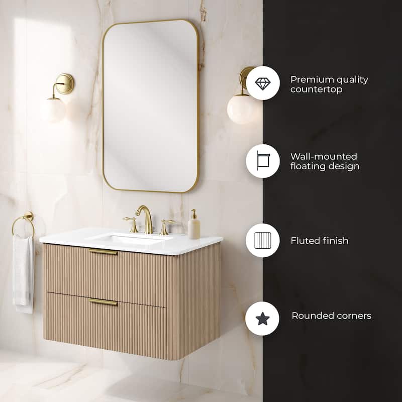 Amara 36 in. Sahara Birch Vanity with White Top and Brushed Gold Hardware