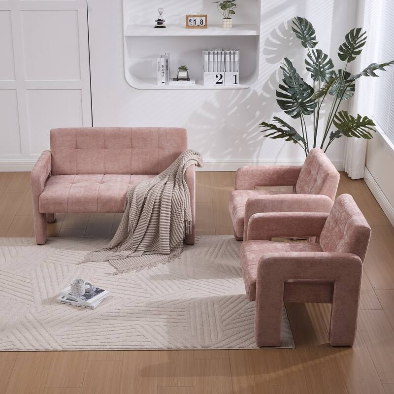 Modern 2-Seater Sofa Armchair with Chenille Fabric, for Living Rooms, Bedrooms, Lounges and Reading, Pink