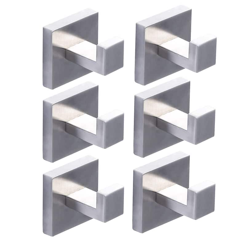 WOWOW J-Hook Wall Mount Robe/Towel Hook 6PCS - Brushed Nickel