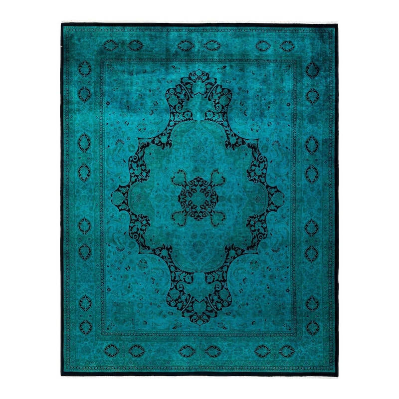 Overton Hand Knotted Wool Vintage Inspired Modern Contemporary Overdyed Blue Area Rug - 8' 1" x 10' 4"