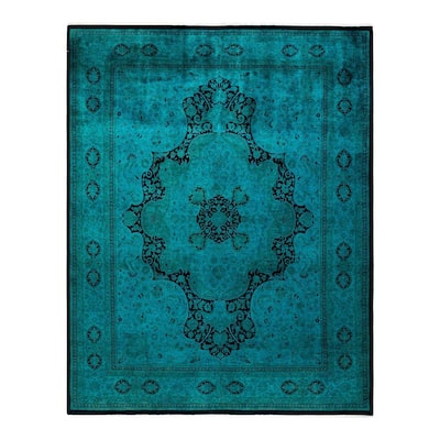 Overton Hand Knotted Wool Vintage Inspired Modern Contemporary Overdyed Blue Area Rug - 8' 1" x 10' 4"