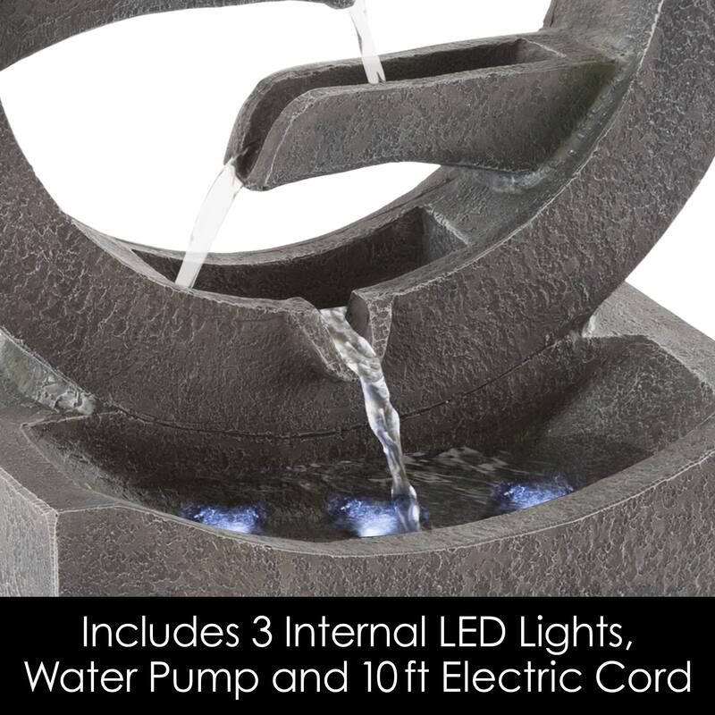Round Cascade Fountain- 4 Tier Polyresin Waterfall with LED Lights by Pure Garden