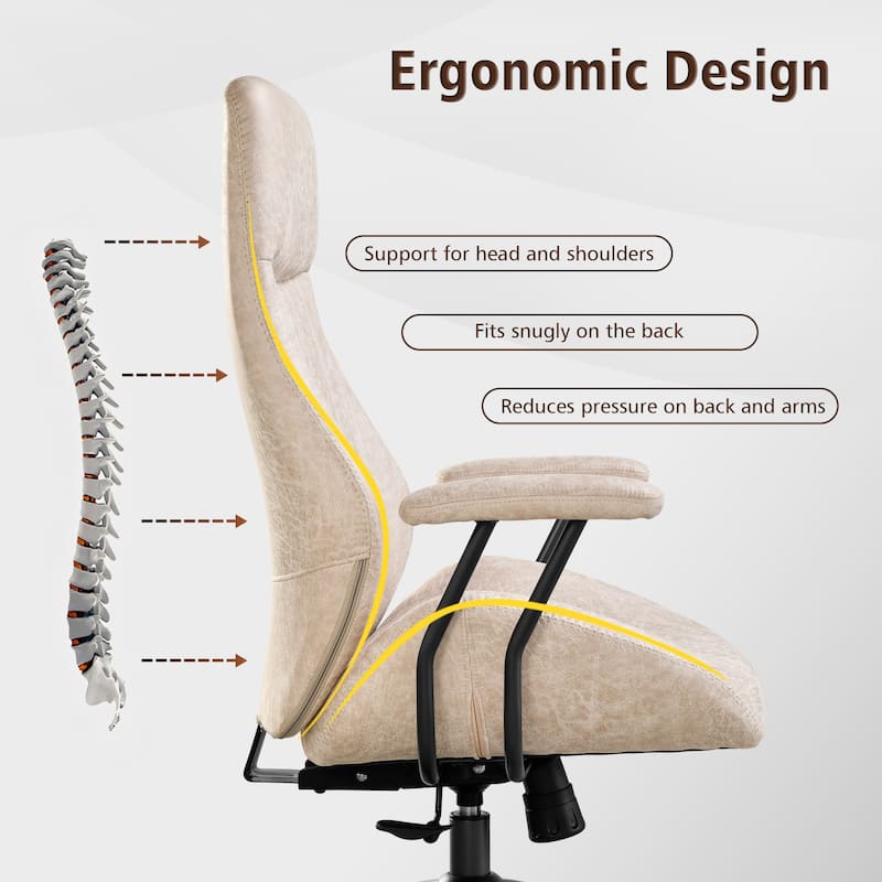 OVIOS Suede Fabric Ergonomic Office Chair High Back Lumbar Support