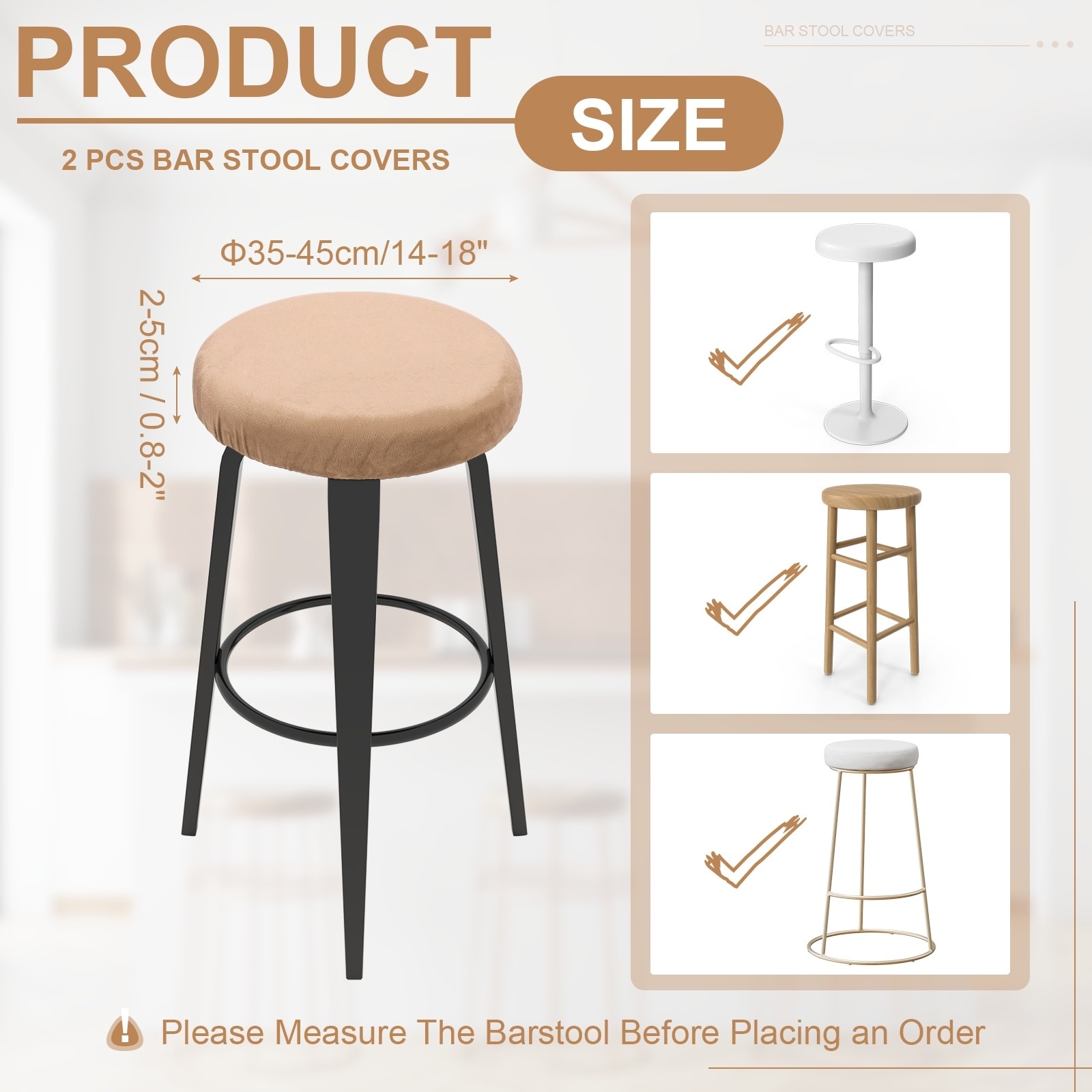 Velvet Bar Stool Covers, Round Bar Stool Cover with Elastic Band Stretch Chair Seat Cover Washable Slipcovers