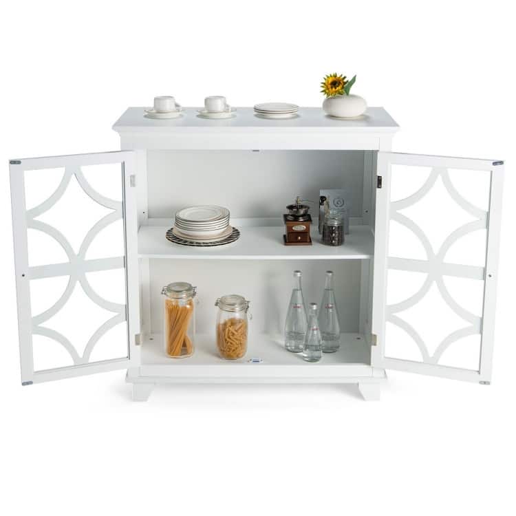 Kitchen Buffet Sideboard with Glass Doors and Adjustable Shelf - 36" x 15.5" x 38"(L x W x H)
