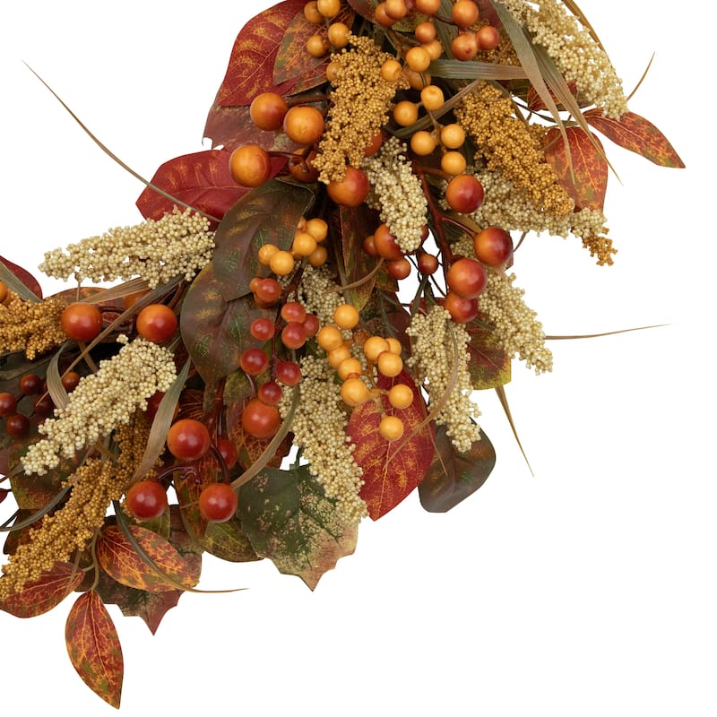 Autumn Leaves and Berries Fall Harvest Artificial Wreath - 24" - Unlit
