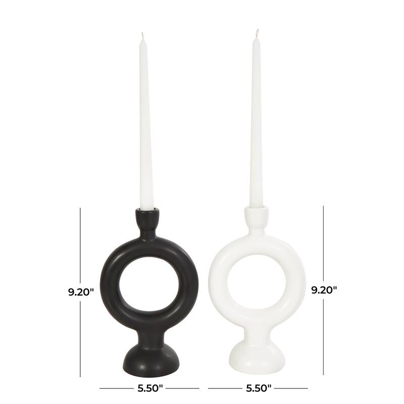 CosmoLiving by Cosmopolitan Black Ceramic Ring Geometric Candle Holder with Tapered Base (Set of