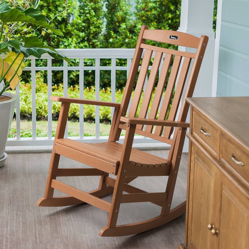 Vrakae All Weather Outdoor High Back Rocking Chair - Brown