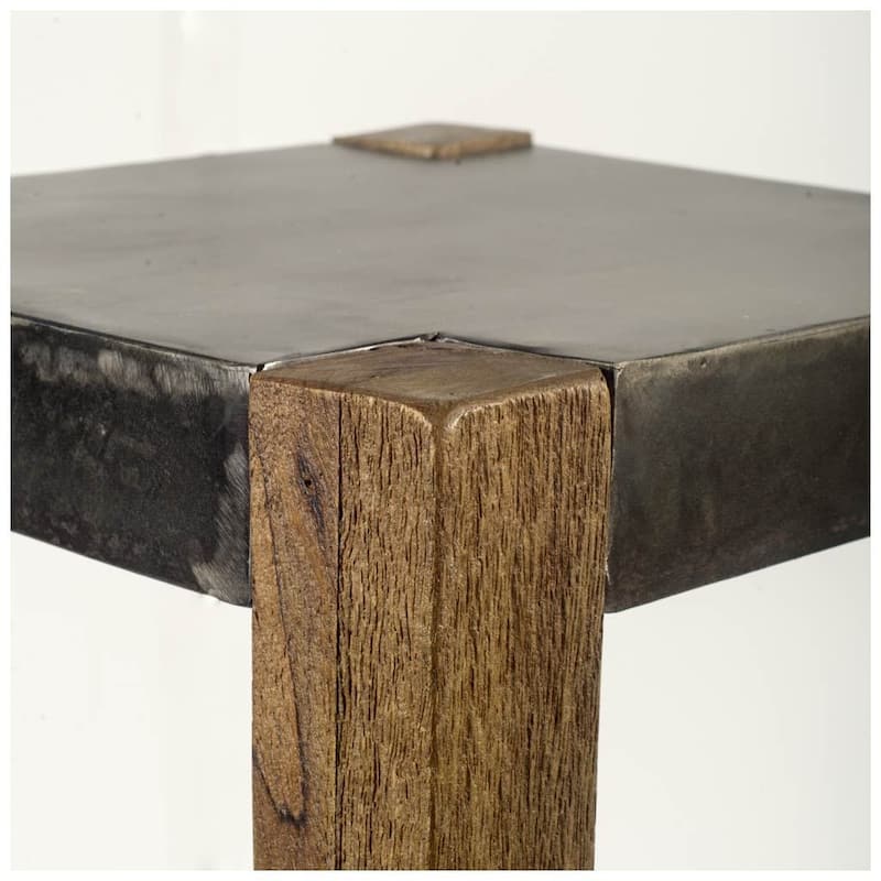 Nell Black Metal Seat and Foot Rest with Brown Solid Wood Frame Bar Stool