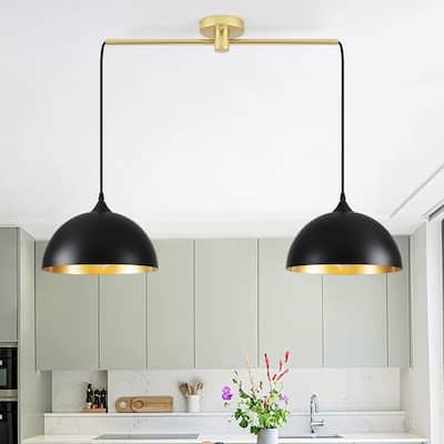 34.64inch 2 Lights Modern Simple Design Pendant with Metal Shade for Living Room Kitchen Island