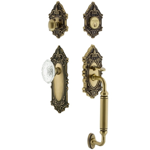 Nostalgic Warehouse VICCVI_ESET_238_CG Vintage Crystal Sectional Keyed Entry Handleset with Crystal Victorian Interior Knob, C