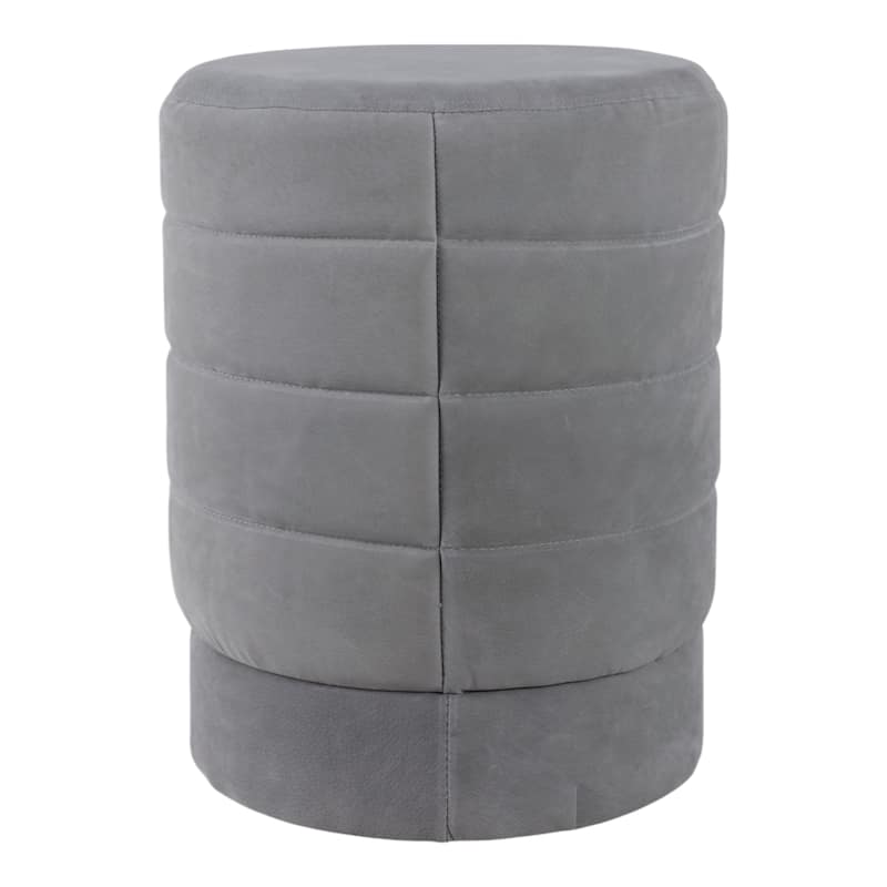 Suede Ottoman Round Compact Pouf Footstool Luxury Accent - 19" Grey