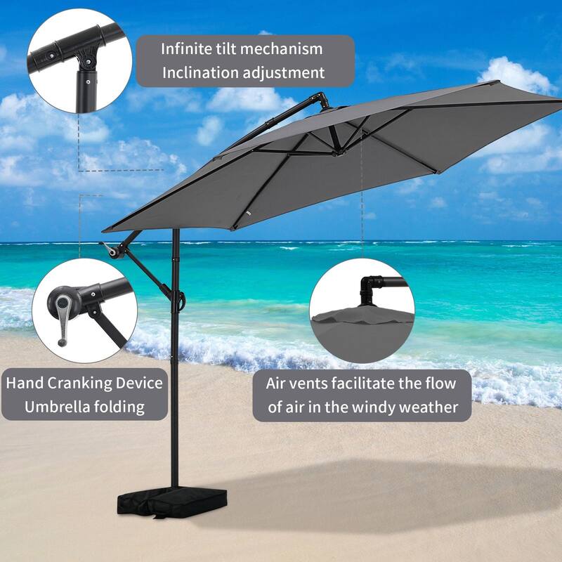 Autlaycil 10ft Offset Hanging Market Patio Umbrella with Base