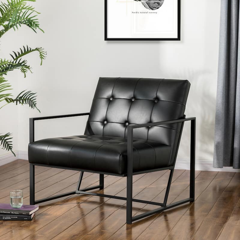 Glitzhome 29.50"W Mid-Century PU Leather Tufted Accent Chair - 29.5"W x 30.5"H x 29.25"D