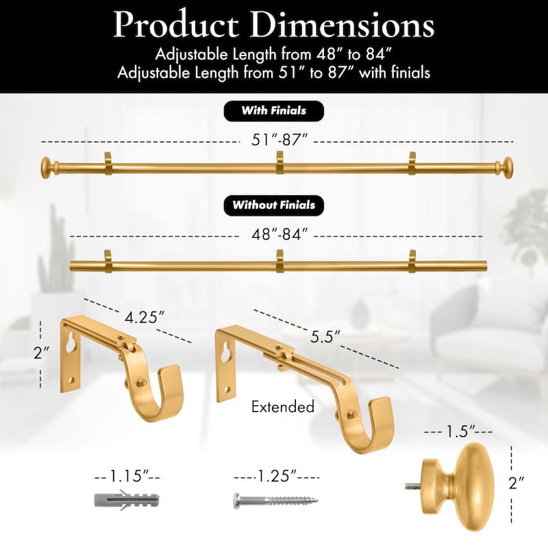 Meriville 1-Inch Diameter Prima Single Window Curtain Rod