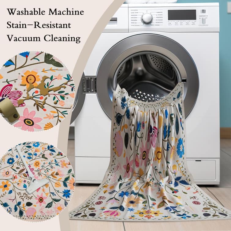 Nature Floral Non-Slip Machine Washable Colorful Modern Area Rug