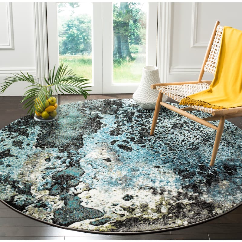 SAFAVIEH Glacier Honey Watercolor Modern Abstract Rug - 3' Round - Blue/Multi