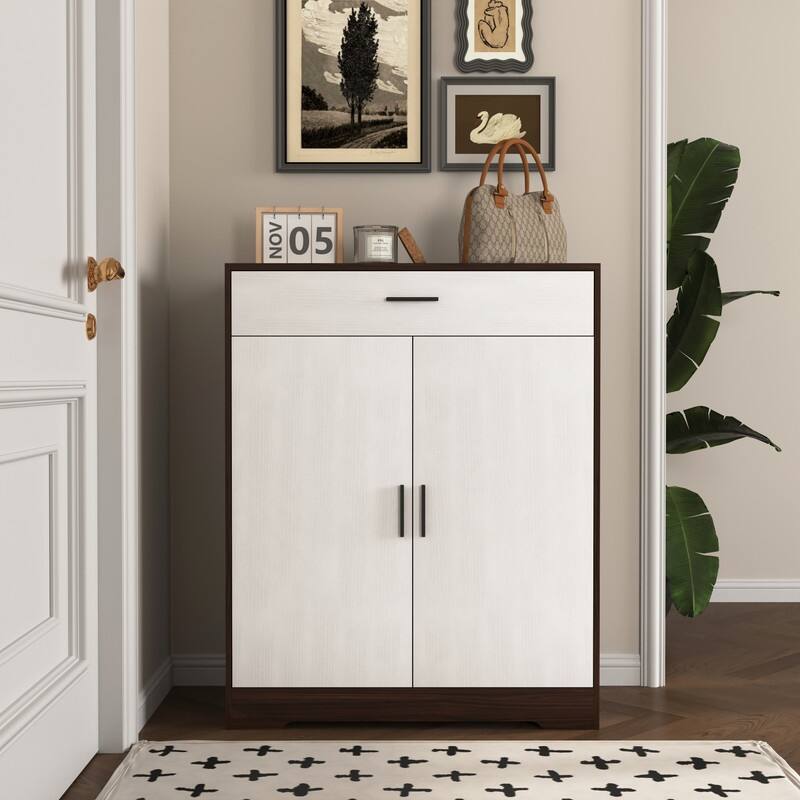 Modern 4-Tier Shoe Cabinet with Drawer & Adjustable Shelves, White Wooden Entryway Storage Organizer