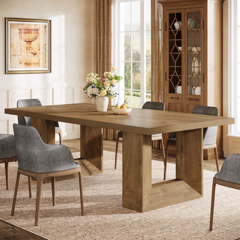 63-Inch Dining Table for 6-8, Brown Rectangular Kitchen Table with Strong Geometric Frame