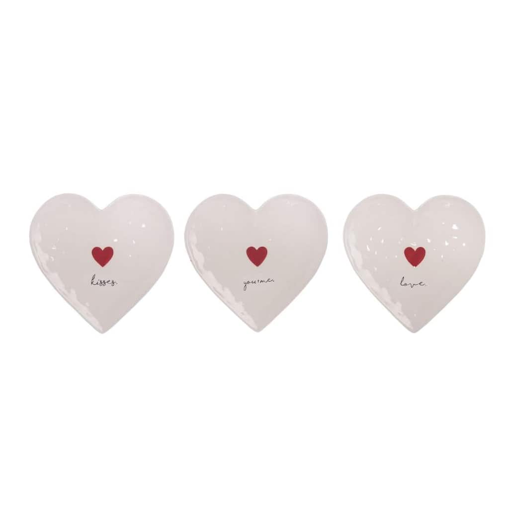 Transpac Ceramic Heart Shaped Saucer Set of 3 Valentines Home Decorations