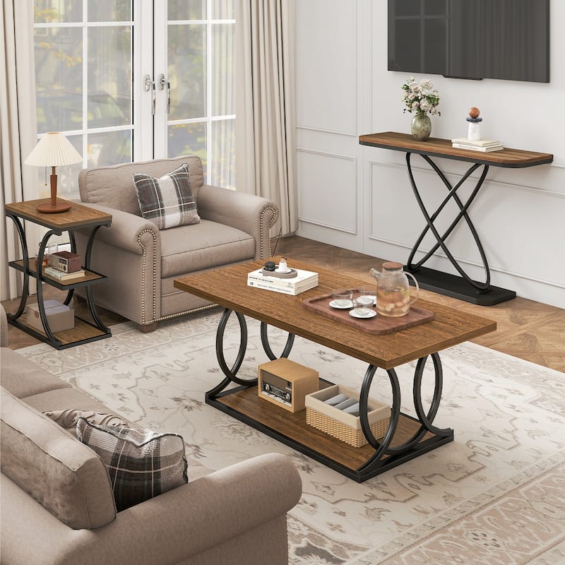 41.7-inch 2-Tier Rectangle Wood Coffee Table for Living Room - 41.7"L x 21.7"W x 17.7"H