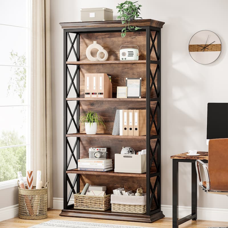 71 Inches Industrial Bookshelf, 6-Tier Bookcase Bookshelves, Freestanding Display Storage Shelf for Home Office - 1-Pack