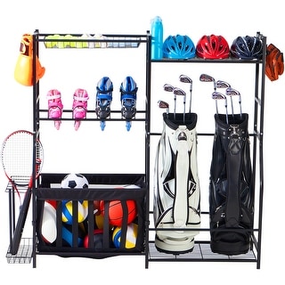 True & Tidy Garage Sports Equipment Organizer with Baskets and Hooks