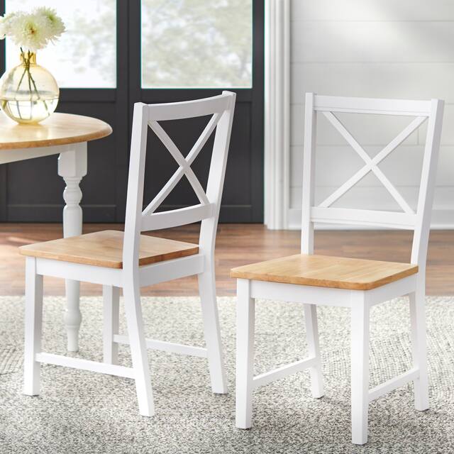 Simple Living Solid Wood Crossback Dining Chairs (Set of 2) - White/Natural