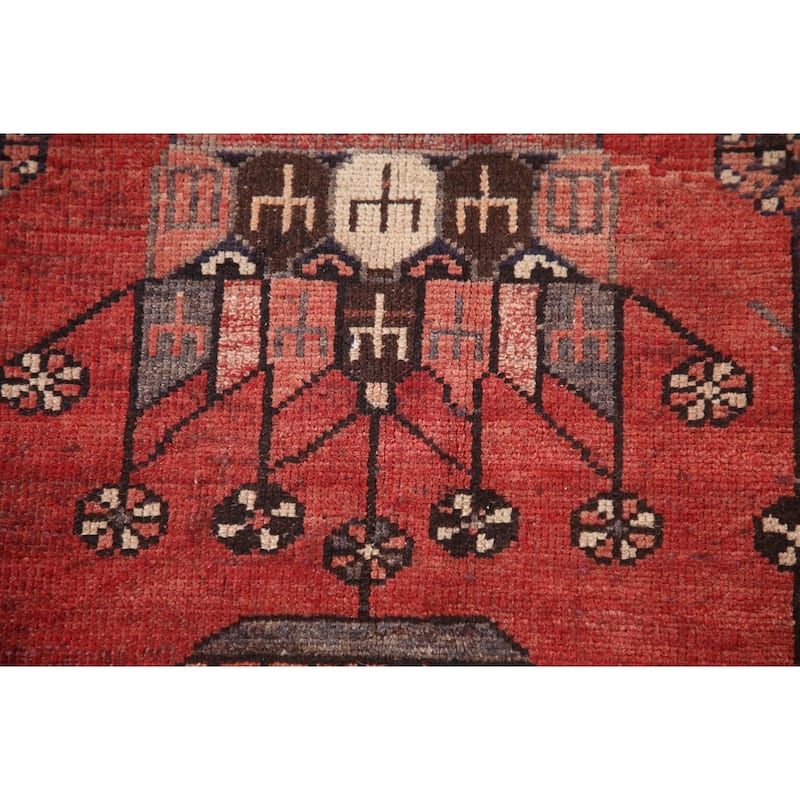 Geometric Hamedan Persian Vintage Runner Rug Hand-Knotted Wool Carpet - 3'9"x 9'5"