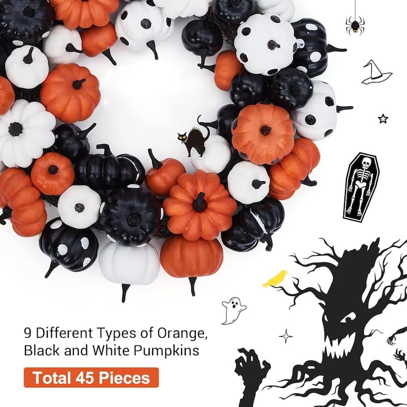 18 Inch Fall Halloween Pumpkin Wreath for Home Party Decor - N/A