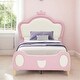 preview thumbnail 2 of 7, Princess Twin Bed with Crown Headboard, Upholstered Frame, Storage Pocket, Pink