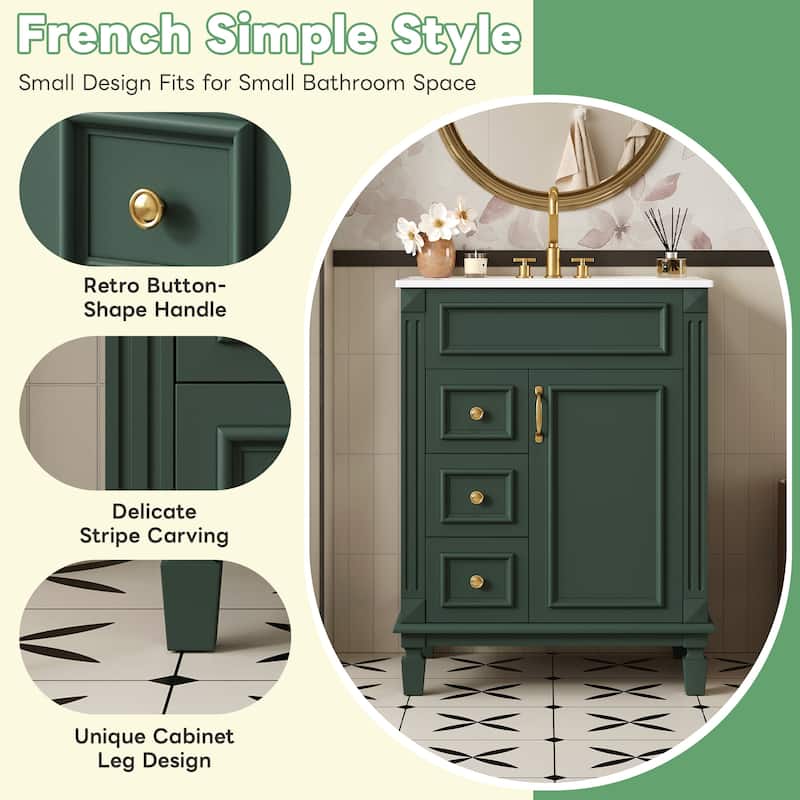 Bathroom Vanity with Ceramic Sink, Small Bathroom Storage Cabinet, Bathroom Cabinet with 2 Drawers & Adjustable Shelf