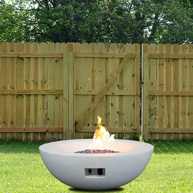 42 Inch Outdoor Concrete Propane Gas Fire Pit Bowl in Antique White Color - White