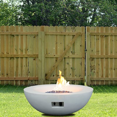 42 Inch Outdoor Concrete Propane Gas Fire Pit Bowl in Antique White Color