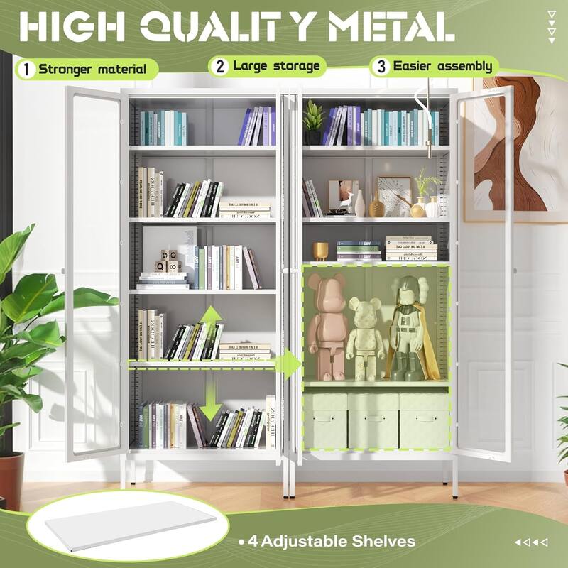 67'' Pantry Storage Cabinet Glass Display Sideboard Buffet Cabinet Curio Bookcase with Glass Doors and 4 Adjustable Shelves