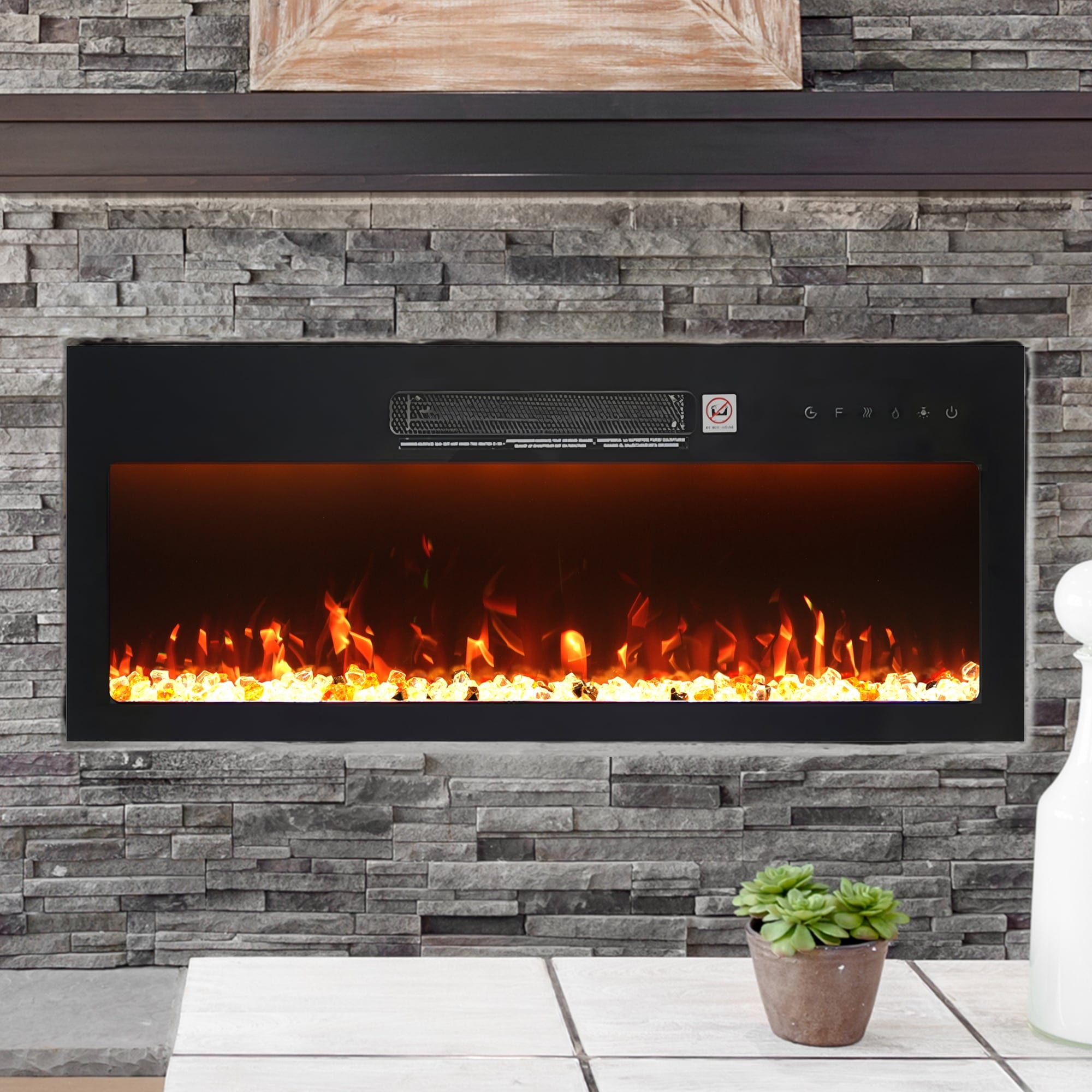 36" Wall Mounted Electric Fireplace Inserts 1500W Fireplace Heater with Remote Control and Touch Screen