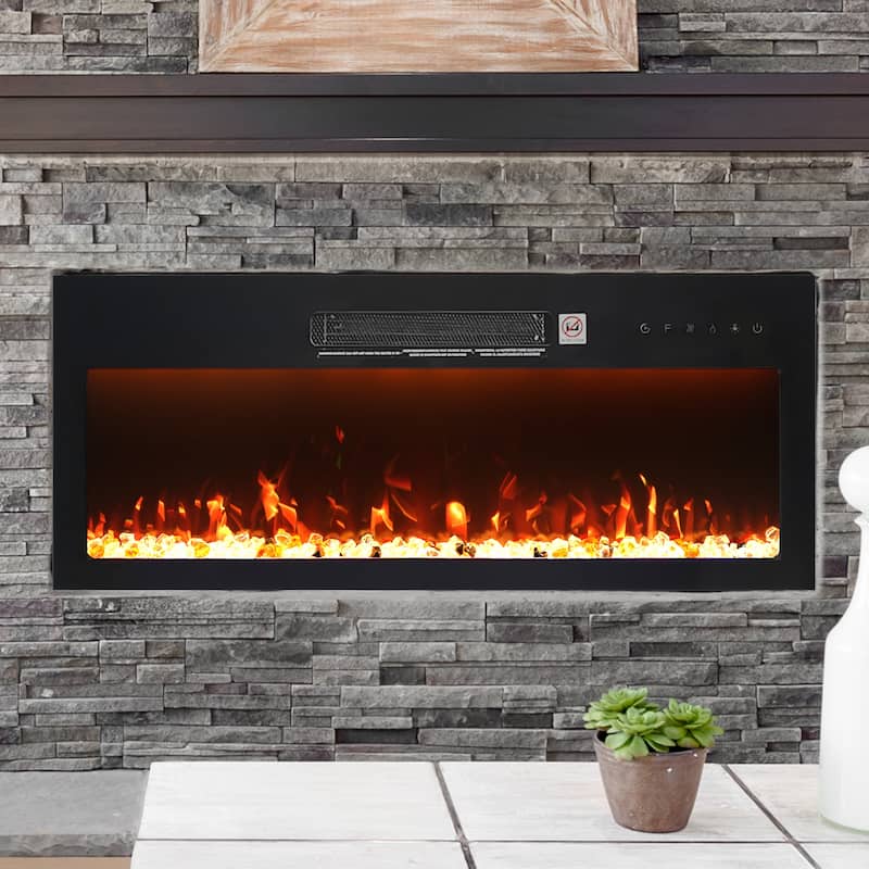 36" Modern Built-In Wall Mounted Indoor Electric Fireplace with Remote Control
