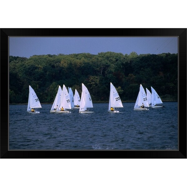 "Naval Academy midshipmen sail around Annapolis in Maryland" Black Framed Print
