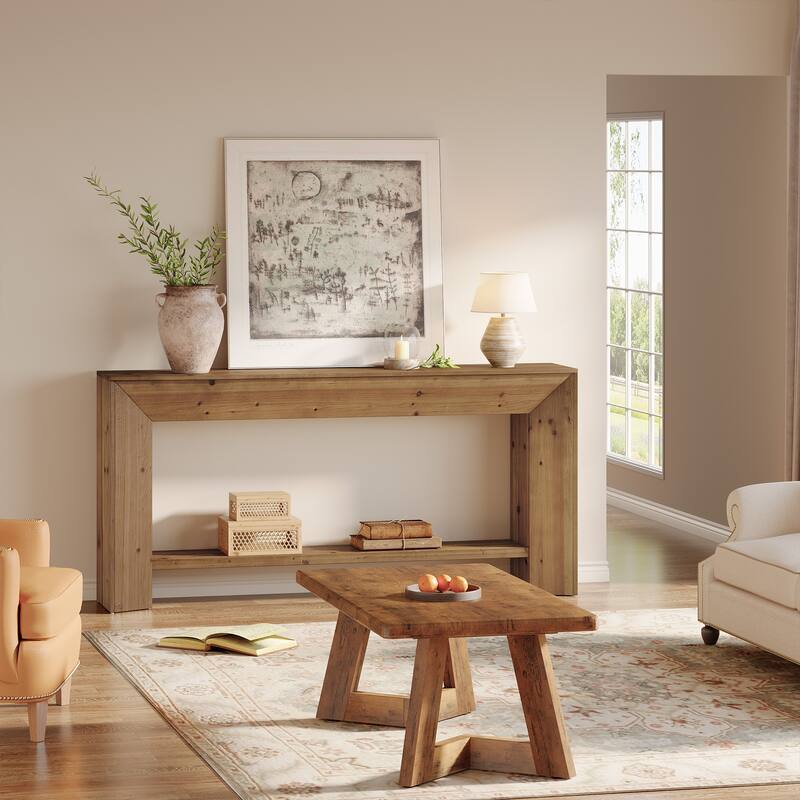 63 Inch Solid Wood Console/Entryway Table with Storage