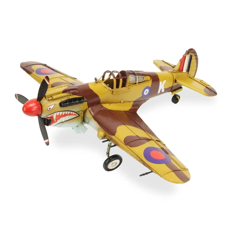 HomeRoots 6" Yellow and Brown Metal Hand Painted 1941's P-40 Fighter Model Airplane - 20' X '6' X '17