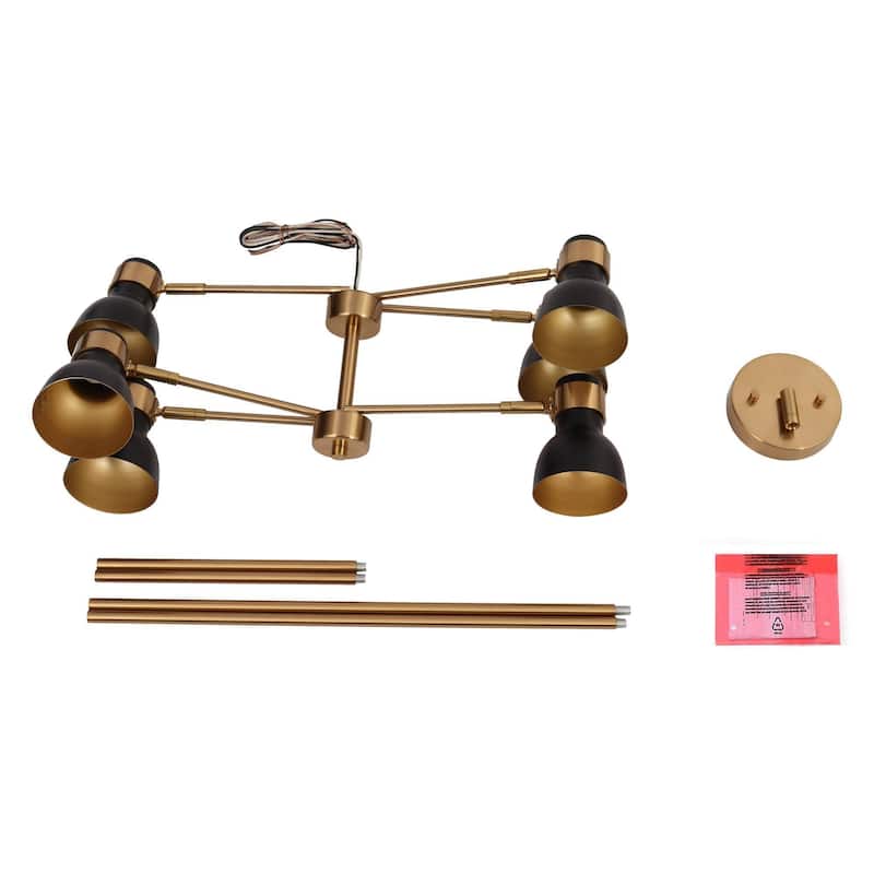 Modern 6-Light Black Gold Chandelier Industrial Metal Pendant Lights for Dining Room - 24.5" D x 12" H